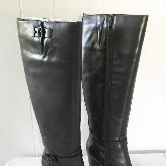 Marc Fisher Tall Heeled Black Leather Boots Size 9M Vitya New - Picture 2 of 8
